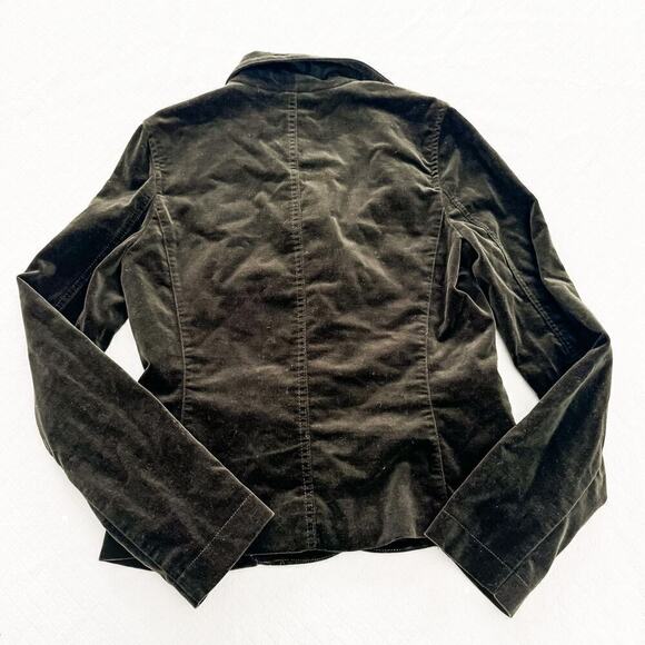 Vince Olive Green 4-Button Faux Velvet Cotton Blazer Size 10 - Picture 5 of 5